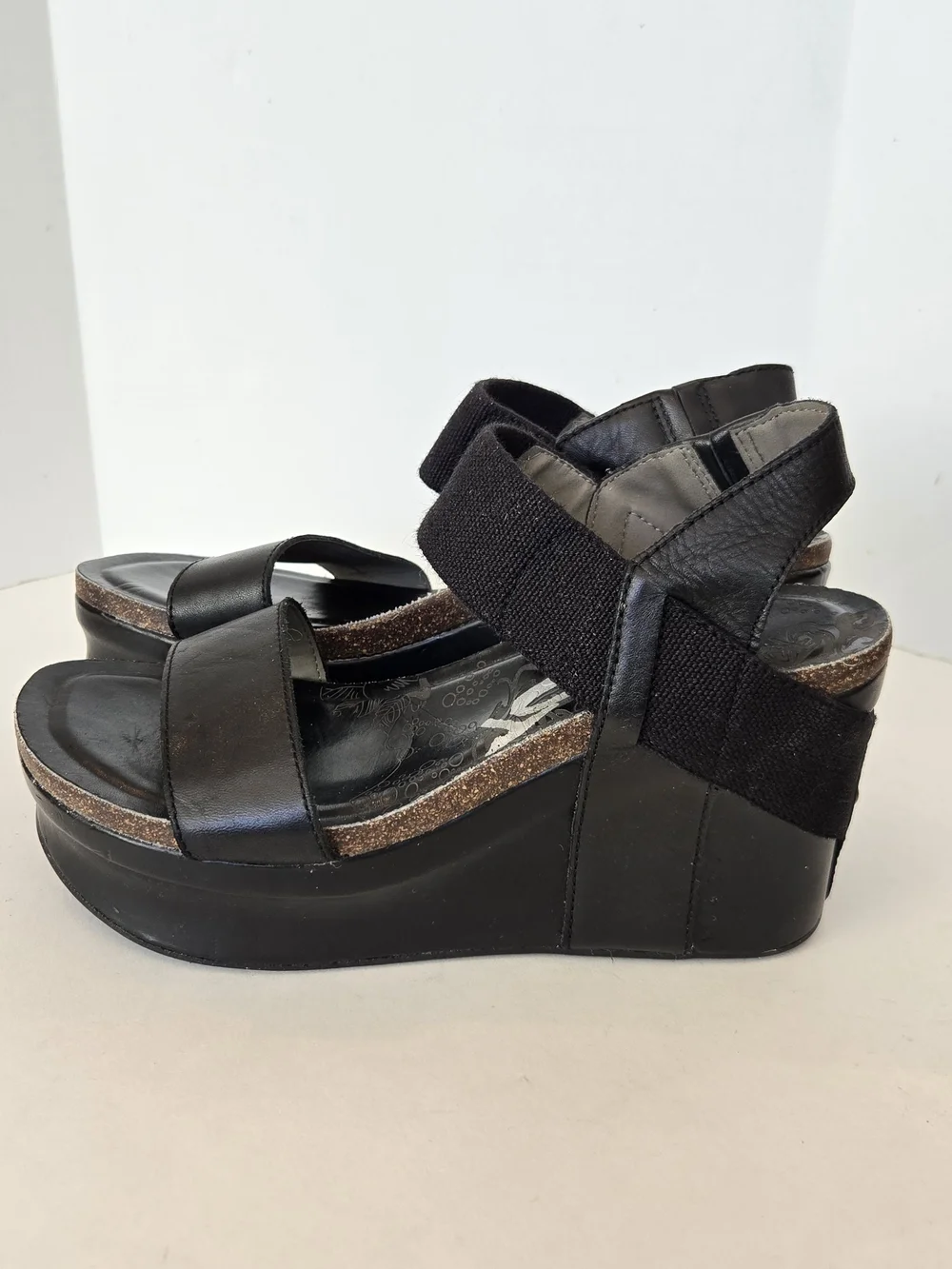 OTBT Black Platform Wedge Sandals with Elastic Ankle Strap
